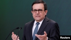 FILE - Mexico's Economy Minister Ildefonso Guajardo at a news in Mexico City, May 1, 2018.