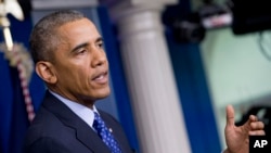 President Barack Obama speaks about the situation in Iraq, June 19, 2014, in the Brady Press Briefing Room of the White House. 