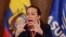 FILE - Ecuador's Foreign Minister Maria Fernanda Espinosa Garces speaks at a press conference in Quito, Ecuador, Jan. 11, 2018. 