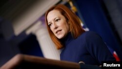 La secretaria de Prensa Jen Psaki ofrece rueda de prensa en la Casa Blanca, Washington, D.C., el lunes 8 de febrero de 2021.