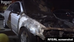 The vehicle set on fire Aug. 17 in Brovary, Ukraine, was used by Schemes in its reporting and investigations into allegations of high-level corruption. (RFE/RL)
