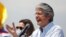 El presidente de Ecuador, Guillermo Lasso, durante un acto de campaña en Guayaquil en abril de 2021.