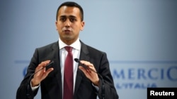Italian Minister of Labor and Industry Luigi Di Maio speaks at the Italian Business Association Confcommercio meeting in Rome, Italy, June 7, 2018.