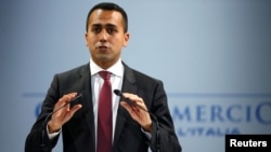 Italian Minister of Labor and Industry Luigi Di Maio speaks at the Italian Business Association Confcommercio meeting in Rome, Italy, June 7, 2018. 