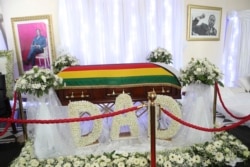 The coffin of the late former Zimbabwean leader Robert Mugabe at his residence in Harare, Sept. 12, 2019.
