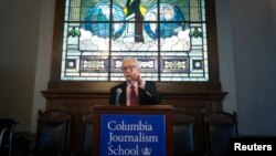 Pulitzer prize administrator Sig Gissler announces the 2014 Pulitzer Prize winners at Columbia University in New York, April 14, 2014.