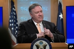 Secretary of State Mike Pompeo speaks during a news conference, April 22, 2019, at the Department of State in Washington.