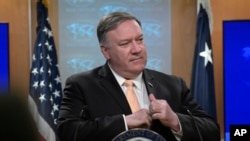 Secretary of State Mike Pompeo speaks during a news conference, April 22, 2019, at the Department of State in Washington.