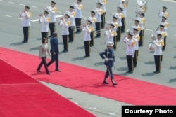 台灣總統蔡英文在台北以軍禮歡迎海地總統莫伊茲（台灣總統府圖片)