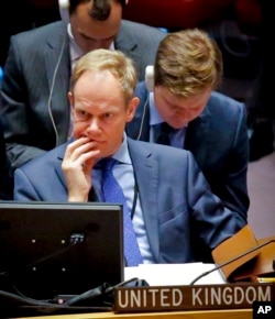 United Kingdom U.N. Ambassador Matthew Rycroft takes part in a Security Council debate on the Middle East conflict, Jan. 17, 2017, at U.N. headquarters.