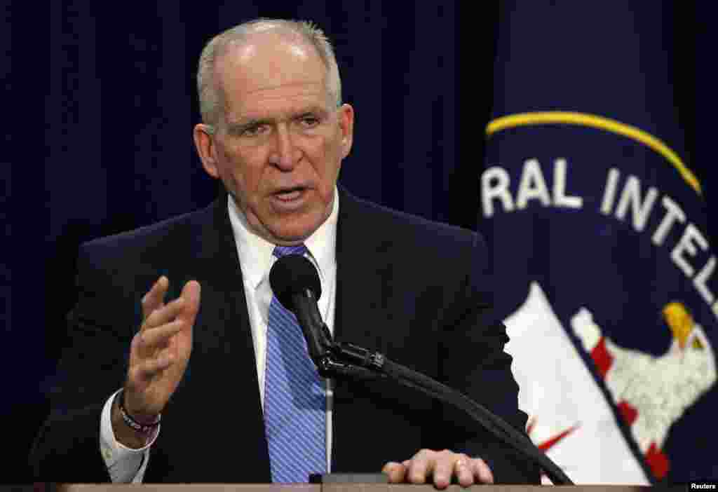 Director of the Central Intelligence Agency (CIA) John Brennan talks to the press during a rare news conference at CIA headquarters in Virginia, Dec. 11, 2014. 