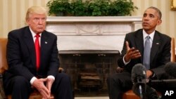 President Barack Obama meets with President-elect Donald Trump in the Oval Office of the White House in Washington, Nov. 10, 2016. Trump reportedly signalled after the meeting that he might reconsider his call for a total repeal of Obamacare.