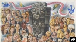 In 1940, Mexican artist Miguel Covarrubias illustrated opening night festivities for an exhibition called 'Twenty Centuries of Mexican Art.'