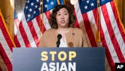 Rep. Grace Meng D-N.Y., speaks during a news conference on Capitol Hill, April 13, 2021.