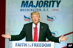 被推测为共和党总统候选人的唐纳德·川普在华盛顿市发表竞选演说（2016年6月10日）