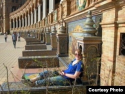 Frances Downey sits at the Plaza de España in Seville, Spain during her time studying there in 2007.