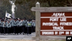 FILE - The physical fitness track at the Ft. Lee Army base in Ft. Lee, Virginia. An 'active shooter' alert was issued and then rescinded on Monday at the base.