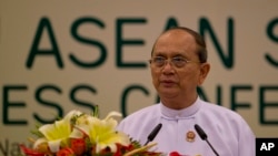 FILE - Myanmar President Thein Sein delivers a statement concluding the Association of Southeast Asian Nations leaders Summit in Naypyitaw, Myanmar.