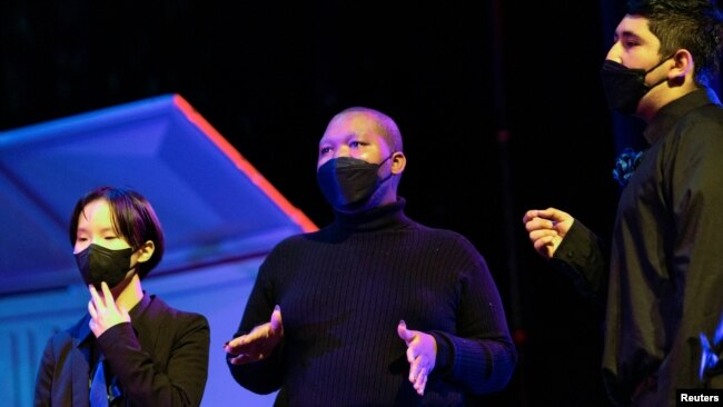 Frank Hardy performs at the Holiday Choral Concert put on by Ramon C. Cortines School of Visual and Performing Arts, in Los Angeles, Dec. 10, 2021.