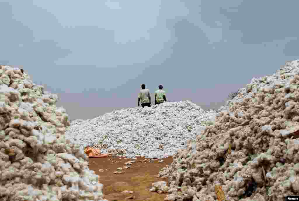 Farmers work at a cotton market in Soungalodaga village near Bobo-Dioulasso, Burkina Faso.