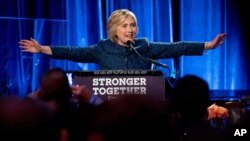 Democratic presidential candidate Hillary Clinton speaks at an LBGT for Hillary Gala at the Cipriani Club in New York, Sept. 9, 2016. 