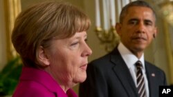 德国总理默克尔(左)和美国总统奥巴马(右)