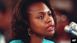 FILE - University of Oklahoma law professor Anita Hill testifies before the Senate Judiciary Committee on the nomination of Clarence Thomas to the Supreme Court, Oct. 11, 1991.