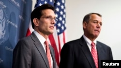 House Republican Leader Eric Cantor (L) pictured here with House Speaker John Boehner on Capitol Hill in Washington in a December 18, 2012, file photo.