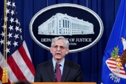 FILE - Attorney General Merrick Garland speaks about a jury's verdict in the case against former Minneapolis Police Officer Derek Chauvin in the death of George Floyd, at the Department of Justice, in Washington, April 21, 2021.