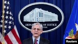 Attorney General Merrick Garland speaks about a jury's verdict in the case against former Minneapolis Police Officer Derek Chauvin in the death of George Floyd, at the Department of Justice, in Washington, D.C., April 21, 2021. 