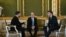 Ukraine's President Volodymyr Zelenskyy, Britain's Prime Minister Keir Starmer and France's President Emmanuel Macron hold a meeting during a summit at Lancaster House in central London, March 2, 2025. 