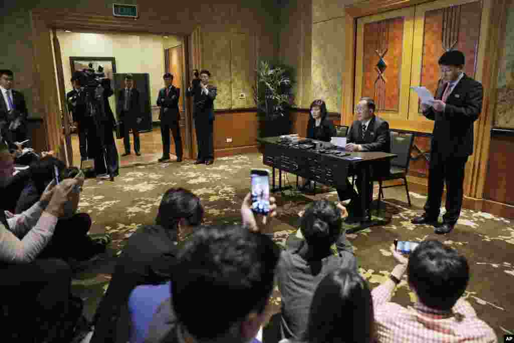 特朗普與金正恩會談後未有達成協議之後﹐北韓外長李勇浩在記者會上匯報情況。