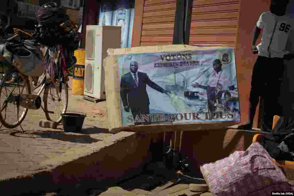 An electoral poster of candidate Zephirin Diabré is displayed on the streets of Ouagadougou, Burkina Faso.