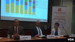 James Zogby, President of the Arab American Institute, Marwan al-Muasher of the Carnegie Endowment for International Peace and Barbara Slavin of the Atlantic Council in Washington D.C. on June 3,2014 (Photo taken by Mohammed Elshinnawi VOA) 