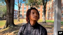 Sid Guynn, 18, a freshman at Tuskegee University speaks to a reporter about a Sunday shooting on the campus, Nov. 11, 2024, in Tuskegee, Ala.