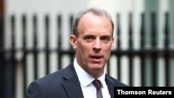 Britain's Foreign Secretary Dominic Raab at Downing Street ahead of a cabinet meeting in London