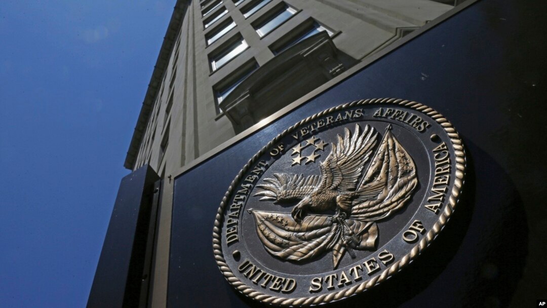 FILE - The seal is seen at the Department of Veterans Affairs building in Washington, June 21, 2013.