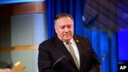 El secretario de Estado, Mike Pompeo, durante una conferencia de prensa en el Departamento de Estado en Washington, el miércoles 2 de septiembre de 2020.