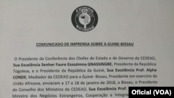 Comunicado de imprensa sobre a Guiné-Bissau