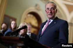 U.S. Senate Minority Leader Chuck Schumer (D-NY) speaks to reporters after the weekly Democratic caucus luncheon at the U.S. Capitol in Washington, U.S. June 11, 2019. REUTERS/Jonathan Ernst