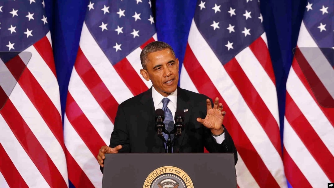 Obama menyerukan reformasi intelejen dalam pidatonya mengenai Badan Keamanan Nasional (NSA) di Departemen Kehakiman di Washington DC, Jumat, 17/1/2014. 