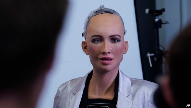 In this image released on Monday, Aug. 6, 2018, Sophia, a humanoid robot developed by Hanson Robotics, will welcome visitors to the new.New Festival in Stuttgart taking place on October 8-10 at the Hanns-Martin-Schleyer-Halle. (Hanson Robotics Limited/COD