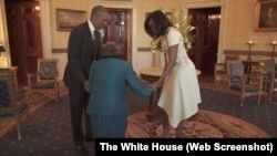 Virginia McLaurin dances with President Barack Obama and Michelle Obama during a visit to the White House. She is 106 years old.