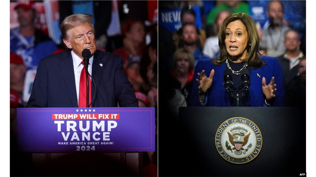 Kandidat presiden dari Partai Republik, Donald Trump, dan kandidat dari Partai Demokrat, Kamala Harris. (Foto: AFP)