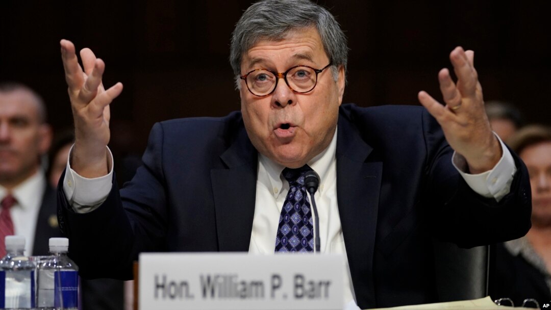 Attorney General nominee William Barr testifies before the Senate Judiciary Committee on Capitol Hill in Washington, Jan. 15, 2019. 