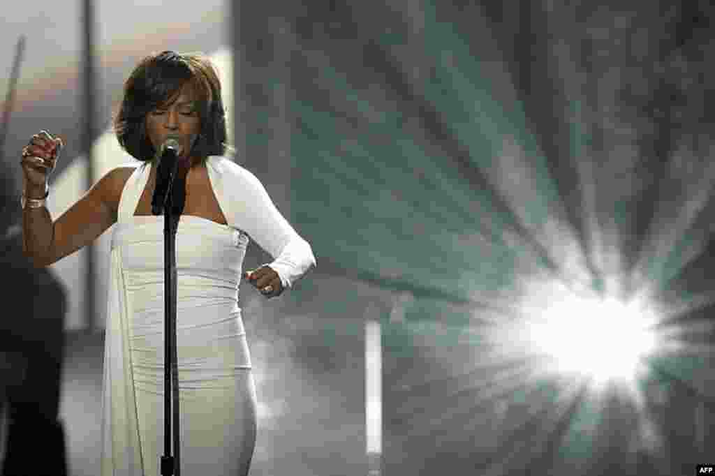 Whitney Houston performs at the 37th Annual American Music Awards in Los Angeles, November, 2009. Houston died February 11, 2012, she was 48. (AP)