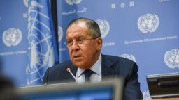 Ngoại trưởng Nga Sergey Lavrov phát biểu trong một cuộc họp báo tại Đại hội đồng Liên Hiệp Quốc ở Thành phố New York City, ngày 22 tháng 11, 2017.