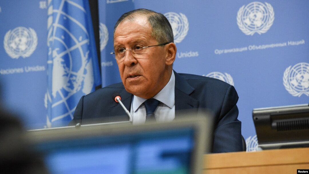 Russia's Foreign Minister Sergei Lavrov delivers remarks at a news conference at the 72nd General Assembly at U.N. headquarters in New York, Sept. 22, 2017.