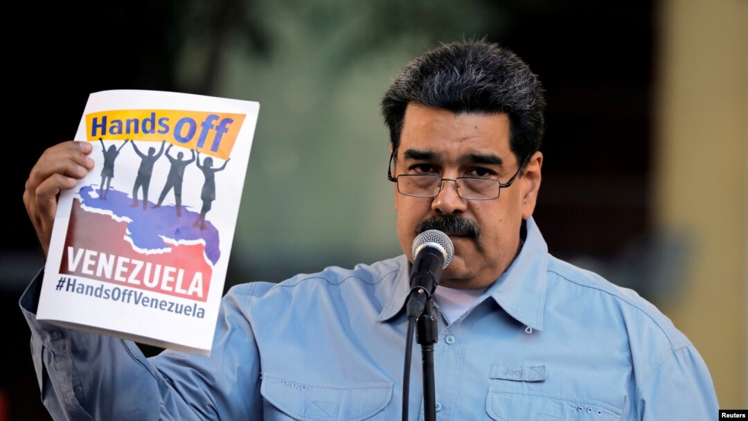 Perezida wa Venezuela, Nicolas Maduro mu myiyerekano ishigikira reta yiwe i Caracas, Venezuela, itariki 07/02/2019. 