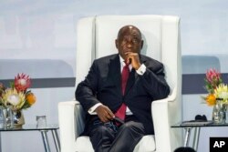 FILE — South African President Cyril Ramaphosa at a BRICS summit in Johannesburg, South Africa, August 22, 2023. Ramaphosa says his country has filed a referral to the International Criminal Court for an investigation into alleged war crimes committed by Israel in Gaza.